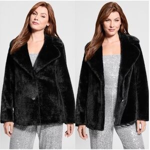 GUESS Women's Filomena Faux-Fur Jacket Black Cozy Medium